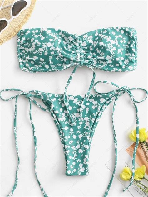 46 OFF 2021 ZAFUL Multiway Ditsy Print Cinched String Bikini