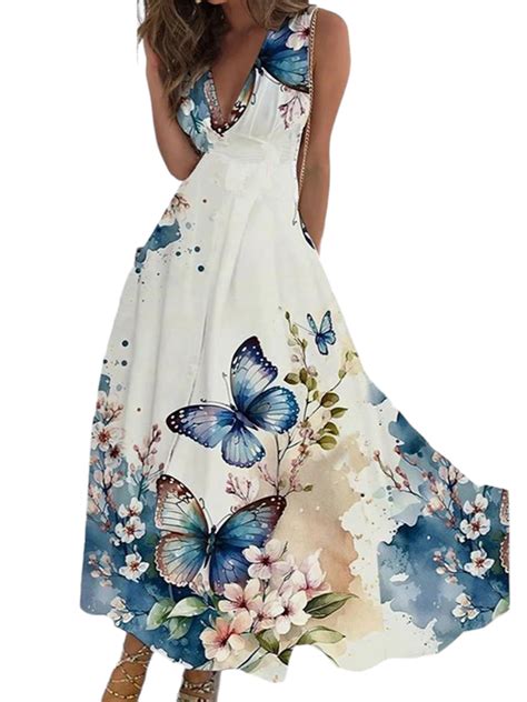 Springttc Womens Summer Floral Print Maxi Dresses Beach Bohemia