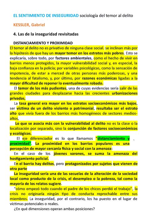 Kessler Resumen El Sentimiento De Inseguridad Sociolog A Del Temor Al