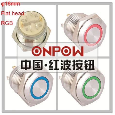 Onpow 16mm Momentary Rgb Tri Color Push Button Switch Gq16f 10e J 42rgb