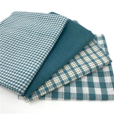 Ginger Blue Assorted Plaid Fabric Bundle Set Of 4 Fat Quarters