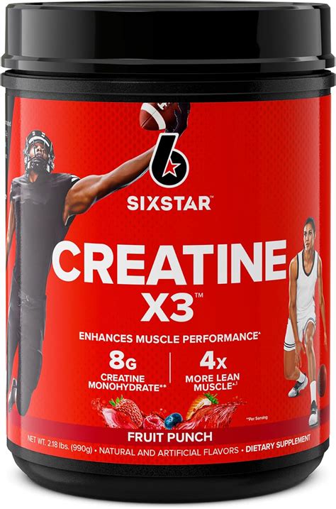 Six Star Creatine Monohydrate Powder X3 Fruit Punch Flavored Creatine Hcl