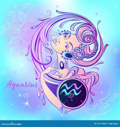 Zodiac Sign Aquarius A Beautiful Girl Horoscope Astrology Vector