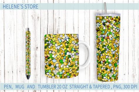 Tumbler Mug And Pen Wrap Mosaic Natural Graphic By Helenes Store · Creative Fabrica