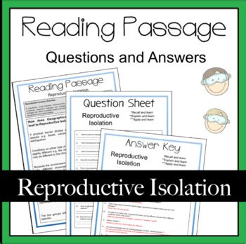 Speciation and Reproductive Isolation Worksheet Activity by Science House