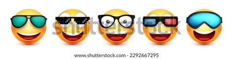 Cartoon Emoji Emoticons Collection Yellow Face Stock Vector (Royalty ...