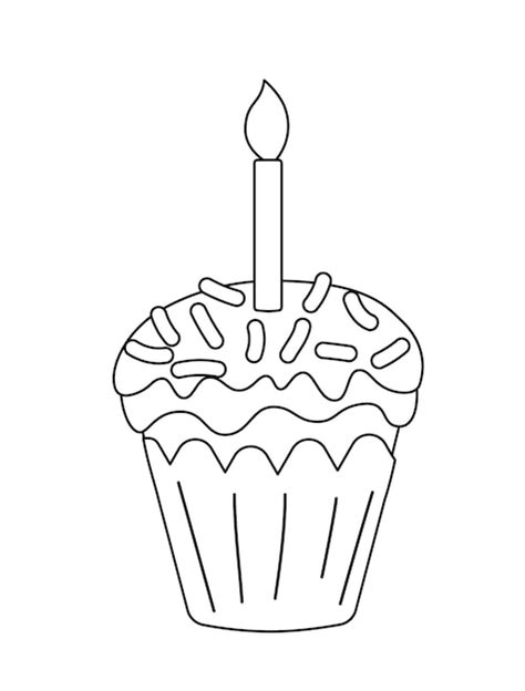 Paastaart Met Brandende Kaars Kleurplaat Zwart Wit Cupcake Vector