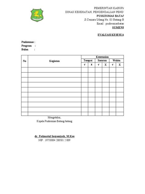 Form Kosong Monitoring Kesesuaian Jadwal Pdf