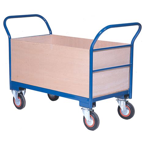 Warehouse Trolley Twin Handled With Wooden Ends And Sides Flatbed