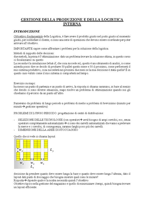 Gestione Della Produzione E Della Logistica Interna GESTIONE DELLA