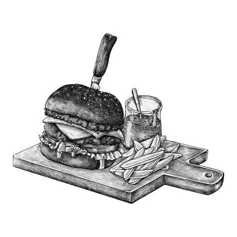 Hand Drawn Burger And Fries Premium Vector Illustration Rawpixel