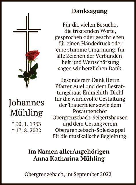 Traueranzeigen von Johannes Mühling Trauer HNA de