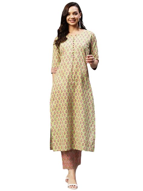 ANNI DESIGNER Women S Cotton Blend Straight Printed Kurta With Pant