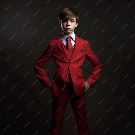 Premium Ai Image A Boy In A Red Suit With A Blue Shirt On