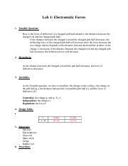 Investigating Electrostatic Forces: Lab 1 Experiment | Course Hero