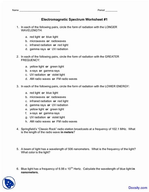 50 The Electromagnetic Spectrum Worksheet