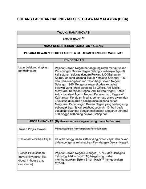 Pdf Borang Laporan Hab Inovasi Sektor Awam Malaysia My