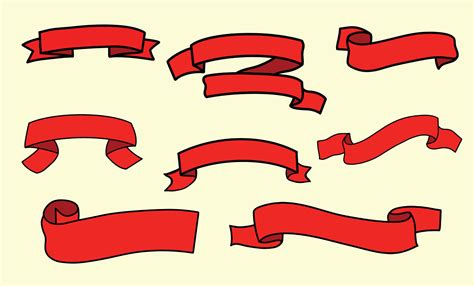 Red Ribbons Big Set Of Hand Drawn Design Elements Flag Banner Label