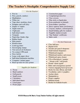 Teacher Supplies List by Trusty Teacher Toolbox | TPT