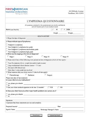 Fillable Online Lymphoma Questionnaire Fax Email Print Pdffiller