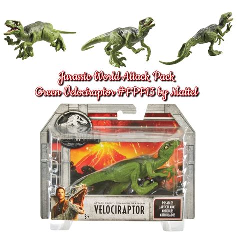 Set Of 5 Jurassic World Attack Pack Velociraptor Blue And Green Dilophosaurus Gallimimus Dimorphodon