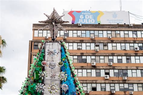 Se Enciende El Rbol De Navidad Hecho Con Residuos Secos