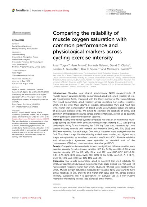 PDF Comparing The Reliability Of Muscle Oxygen Saturation With Common