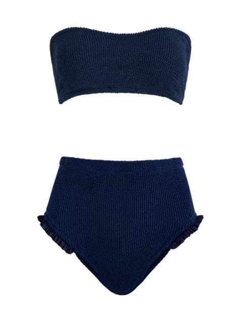 Hunza G Hunza G Osiris Ruffled Seersucker Bandeau Bikini REVERSIBLE