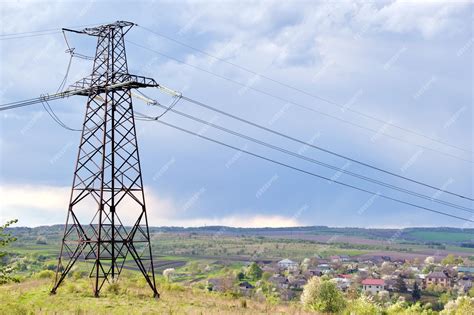 Стальной столб с высоковольтными линиями электропередач, передающими ...