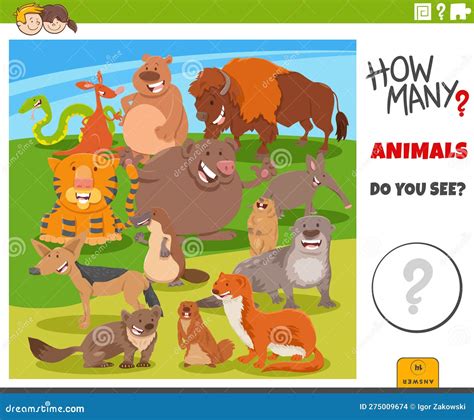 Counting Cartoon Wild Animals Educational Game Vector Illustration ...