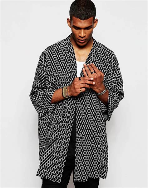 Asos Kimono In Diamond Print In Black For Men Lyst