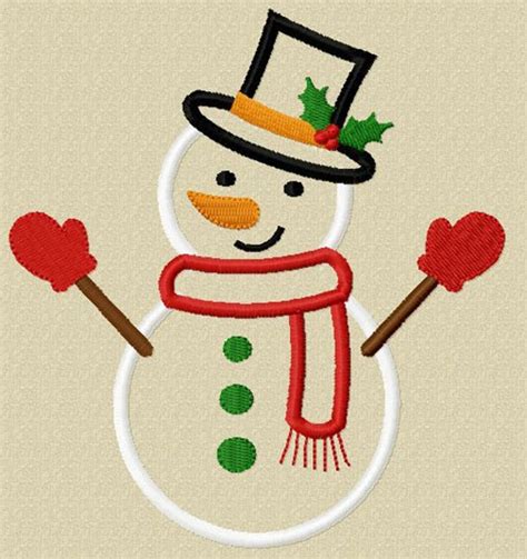 Instant Download Christmas Snowman Applique Machine Embroidery Design