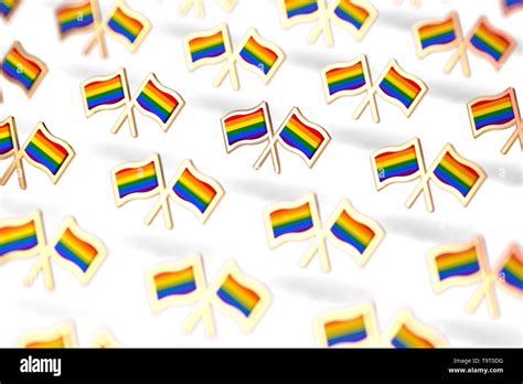 Shallow DOF Focus On Rainbow LGBTQ Flags Group Gay Pride Month Symbol Concept Isolated On