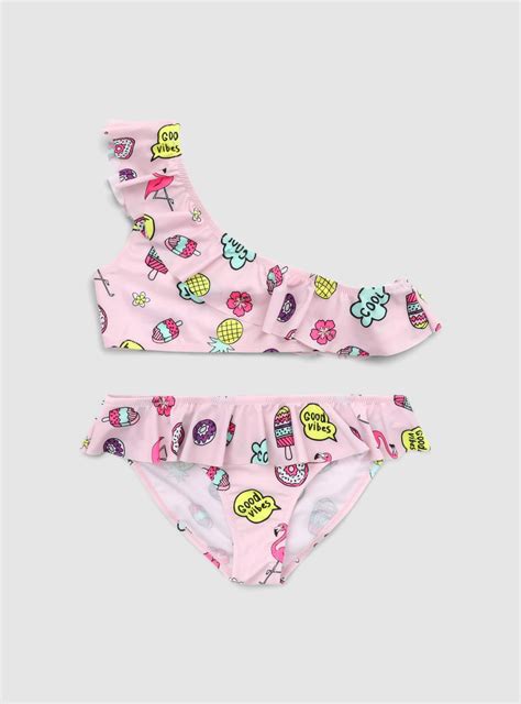 Bikini une épaule avec volants et imprimés pop Var rose Achetez en ligne Terranova