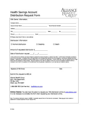 Fillable Online Health Savings Account Distribution Request Form Hsa