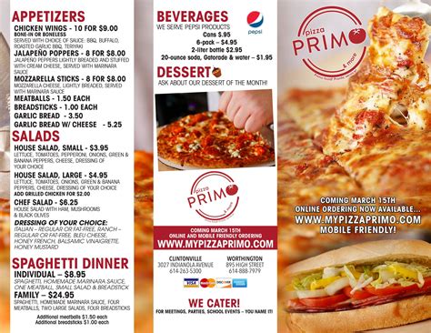 Worthington Pizza Primo Menus In Worthington Ohio United States