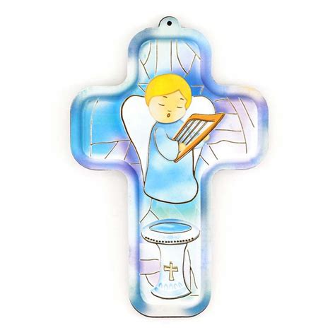 Baptism Cross With Light Blue Angel 9x13 Cm 5000267