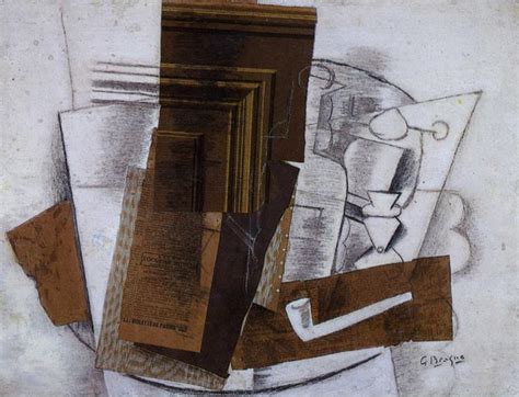 Réplique De Peinture Bouteille verre et pipe de Georges Braque