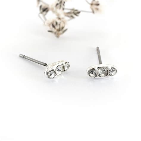 Crystal Encrusted Silver Bar Stud Earrings - Earsense - Earrings for