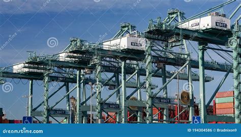 Gantry Cranes At A Commercial Shipping Terminal In The Port Of Los