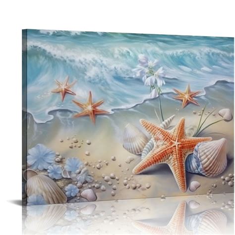 Canflashion Beach Seashell Bathroom Wall Art Coastal Floral Pictures