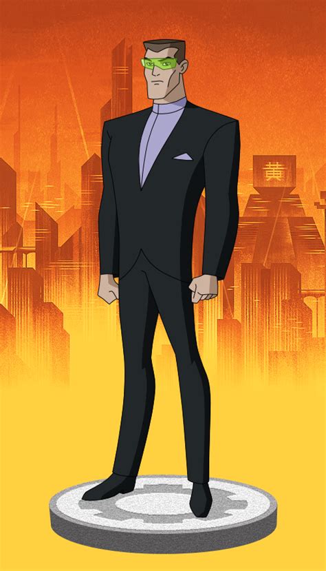 An Animated Man In A Black Suit And Green Glasses Standing On Top Of A