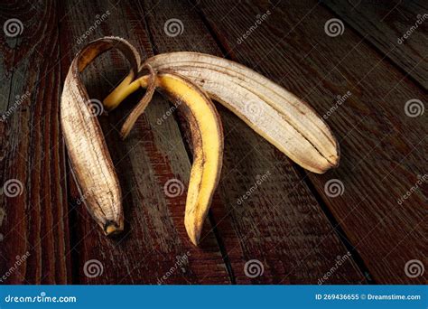 Banana Peel Close Up Of An Overripe Banana Peel On A Dark Wooden Background Stock Image Image