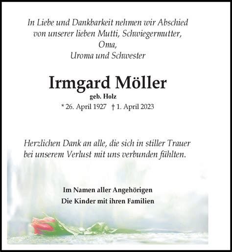 Traueranzeigen Von Irmgard M Ller Trauer Anzeigen De