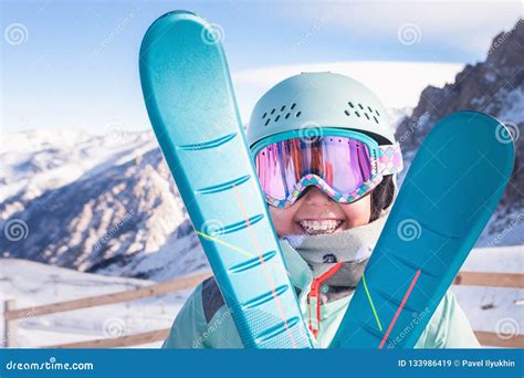 Child Skiing in Mountains. Active Toddler Kid with Safety Helmet. Kids ...