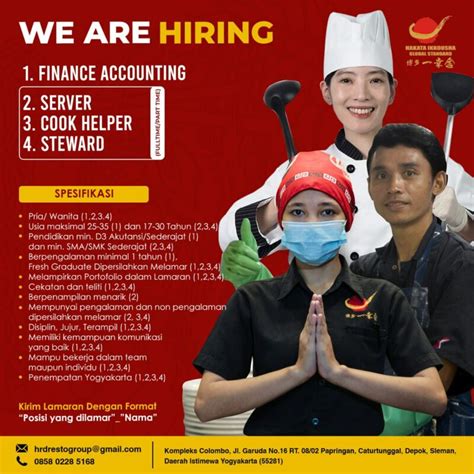 Lowongan Kerja Finance Accounting Server Cook Helper Steward Di