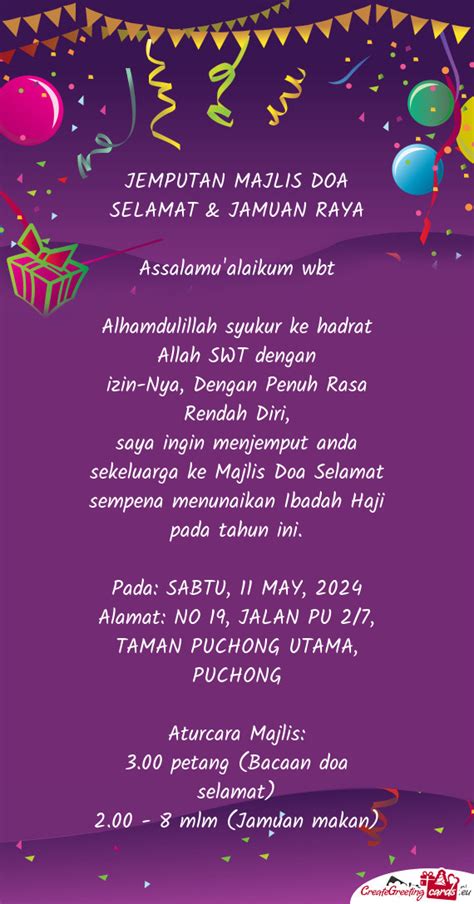 Jemputan Majlis Doa Selamat And Jamuan Raya Free Cards