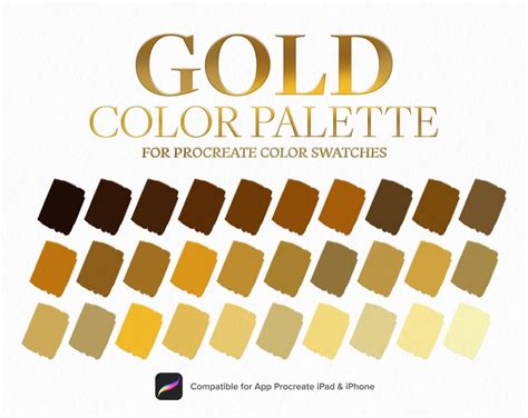 Gold Color Palette, Golden Color, Gradient Color, Procreate Palette, Procreate Tools, Swatches ...