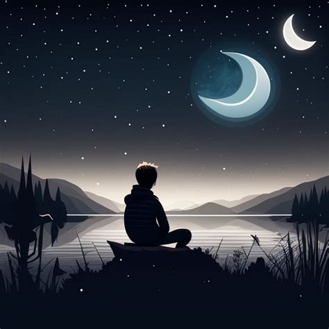 Droopy Shrew169 A Lonely Boy Sitting By A Lakeside Looking At Starry