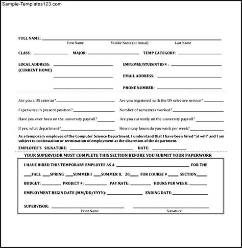 Employment Authorization Form Format Sample Templates